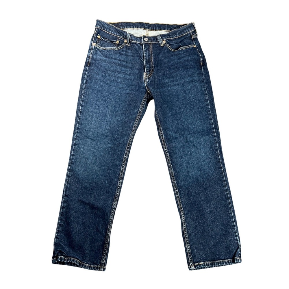 Levis 514 Straight Fit Men 36x30 Jeans‎ Dark Wash Distressed Blue Denim Zip Fly